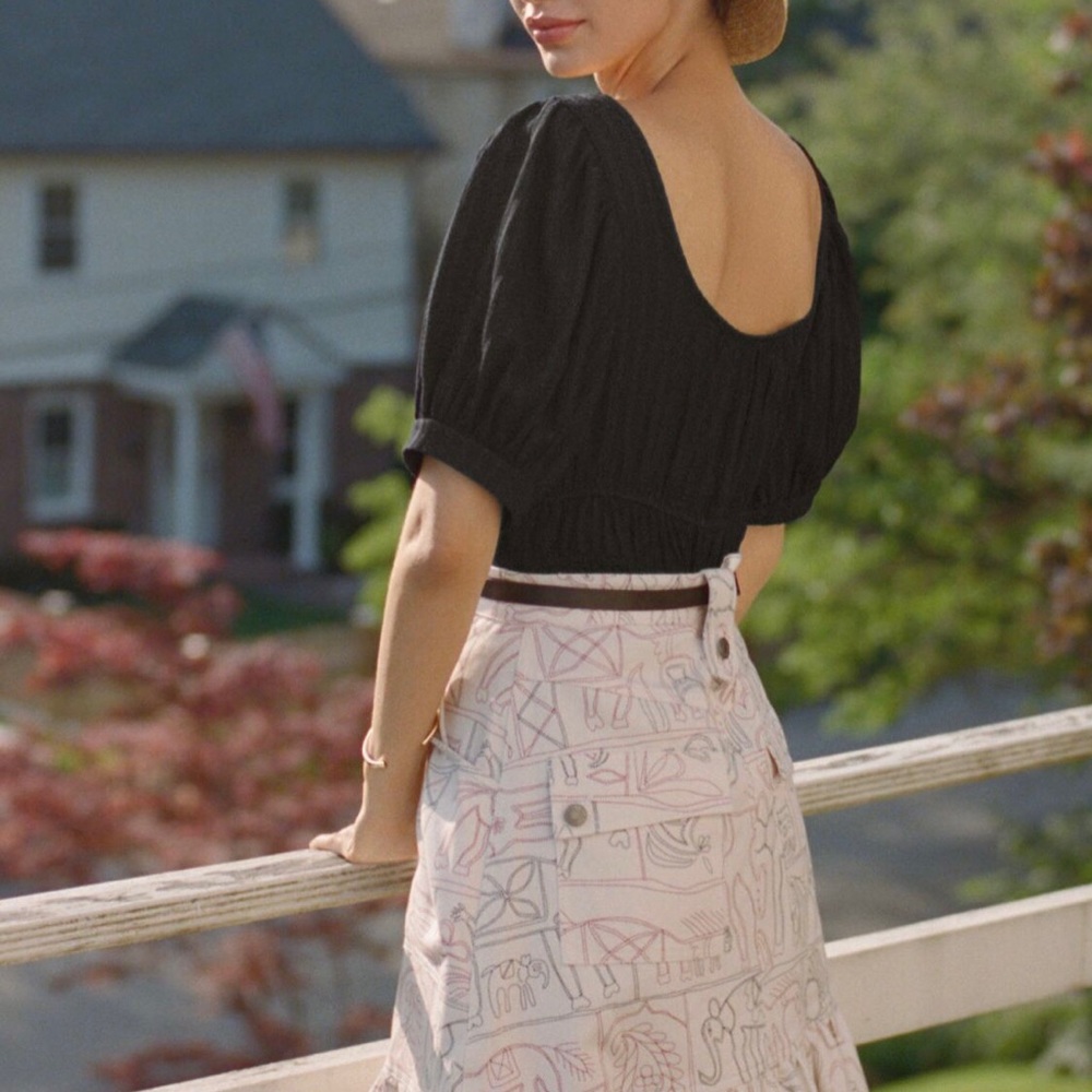 Maeve Black Puffy Short Sleeve Stretch Peplum Top Blouse XS Petite XSP - Picture 4 of 4